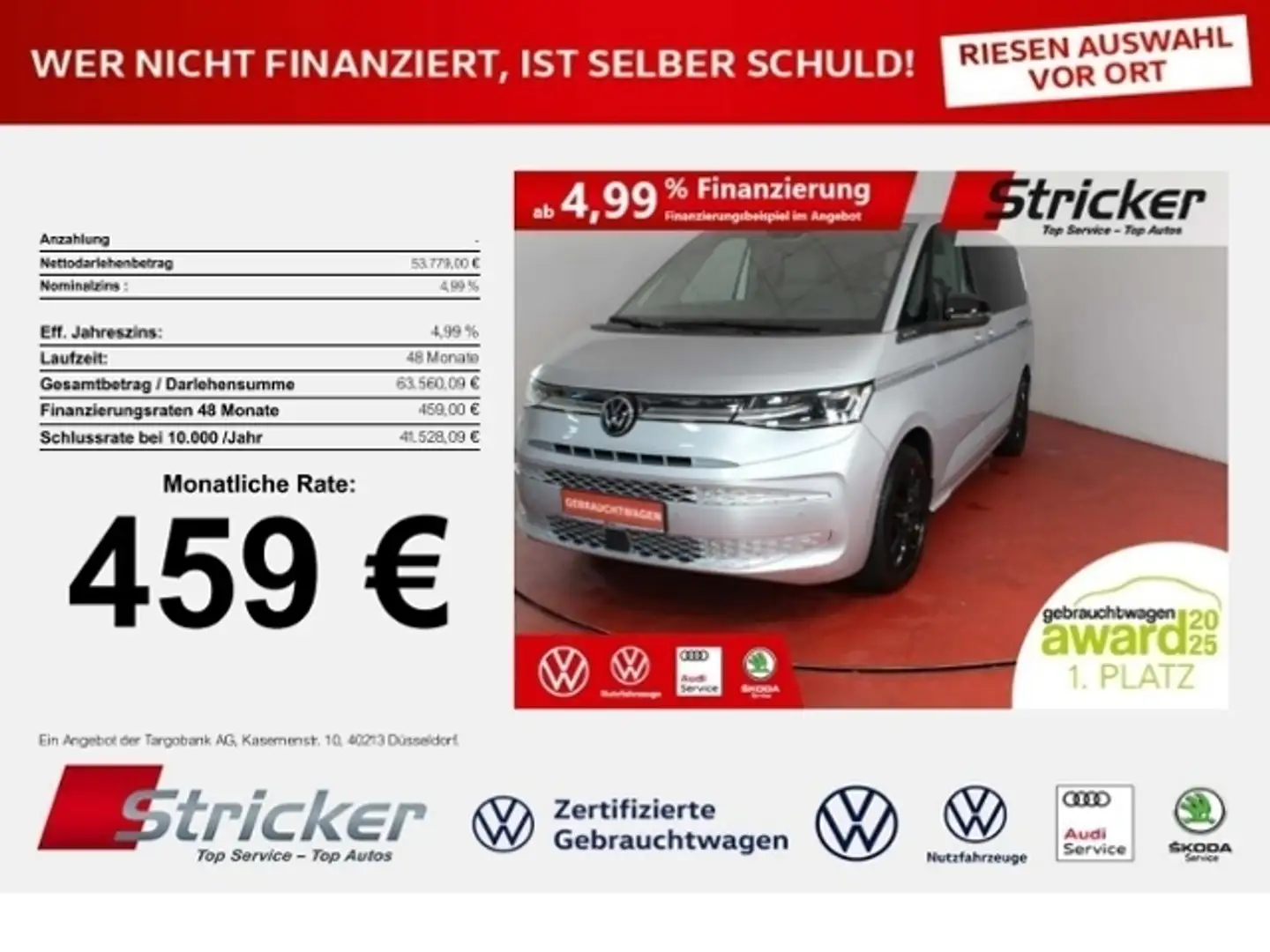 Volkswagen T7 Multivan Style lang 2.0 TDI 459,-ohne Anzahlung VIs-a-Vis Silber - 1