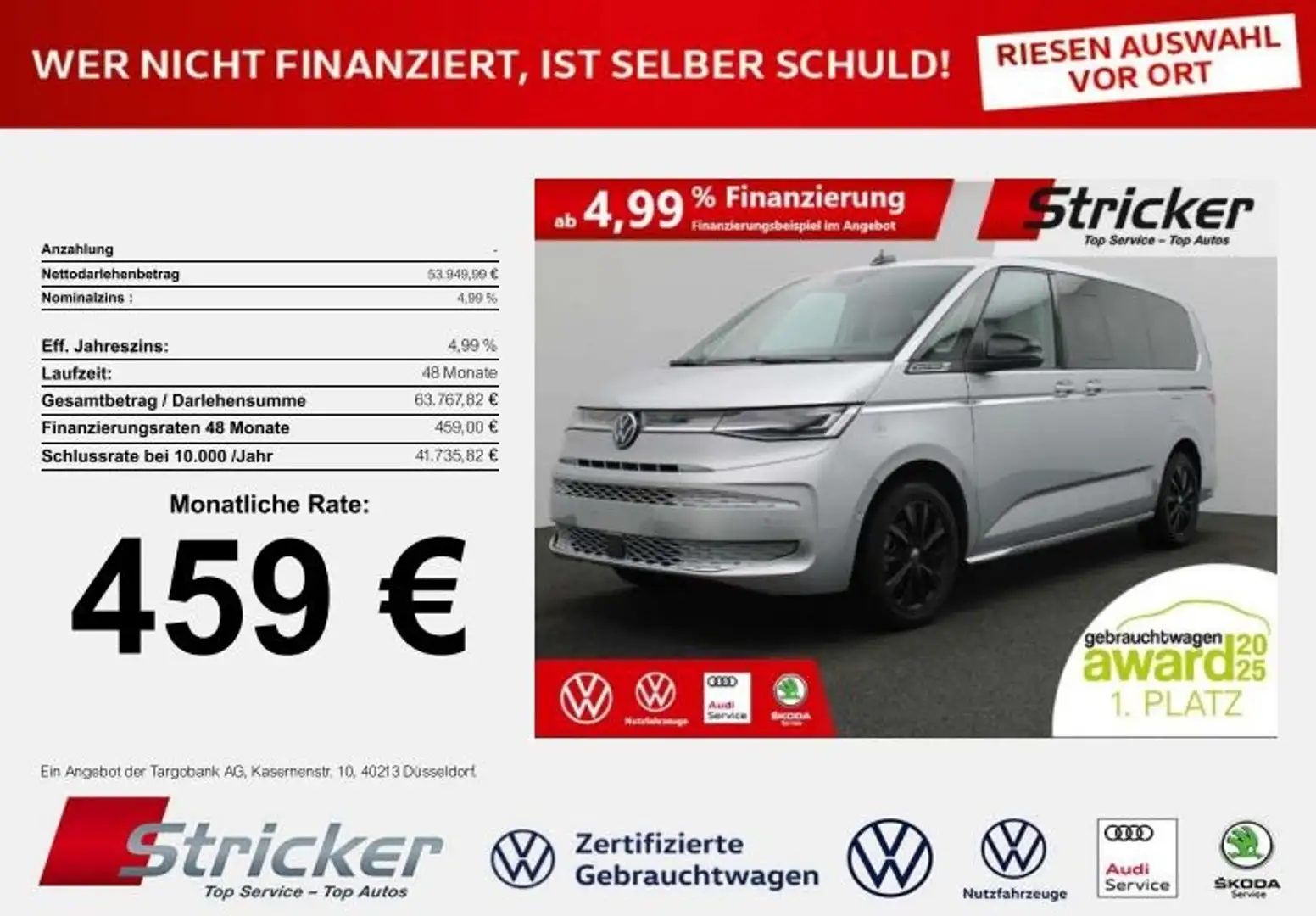 Volkswagen T7 Multivan Style lang 2.0 TDI 459,-ohne Anzahlung VIs-a-Vis Silber - 2