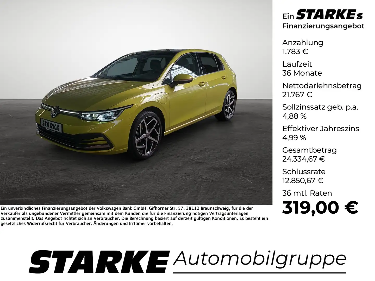 Volkswagen Golf 1.4 TSI DSG eHybrid Style Gelb - 1