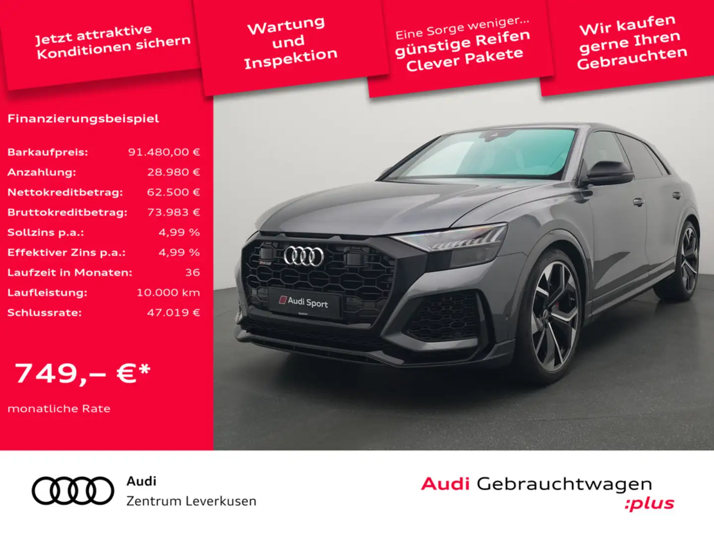 Audi RS Q8 ACC RAUTE 23" ALLRADLENKUNG AHK LEDER Grau - 1