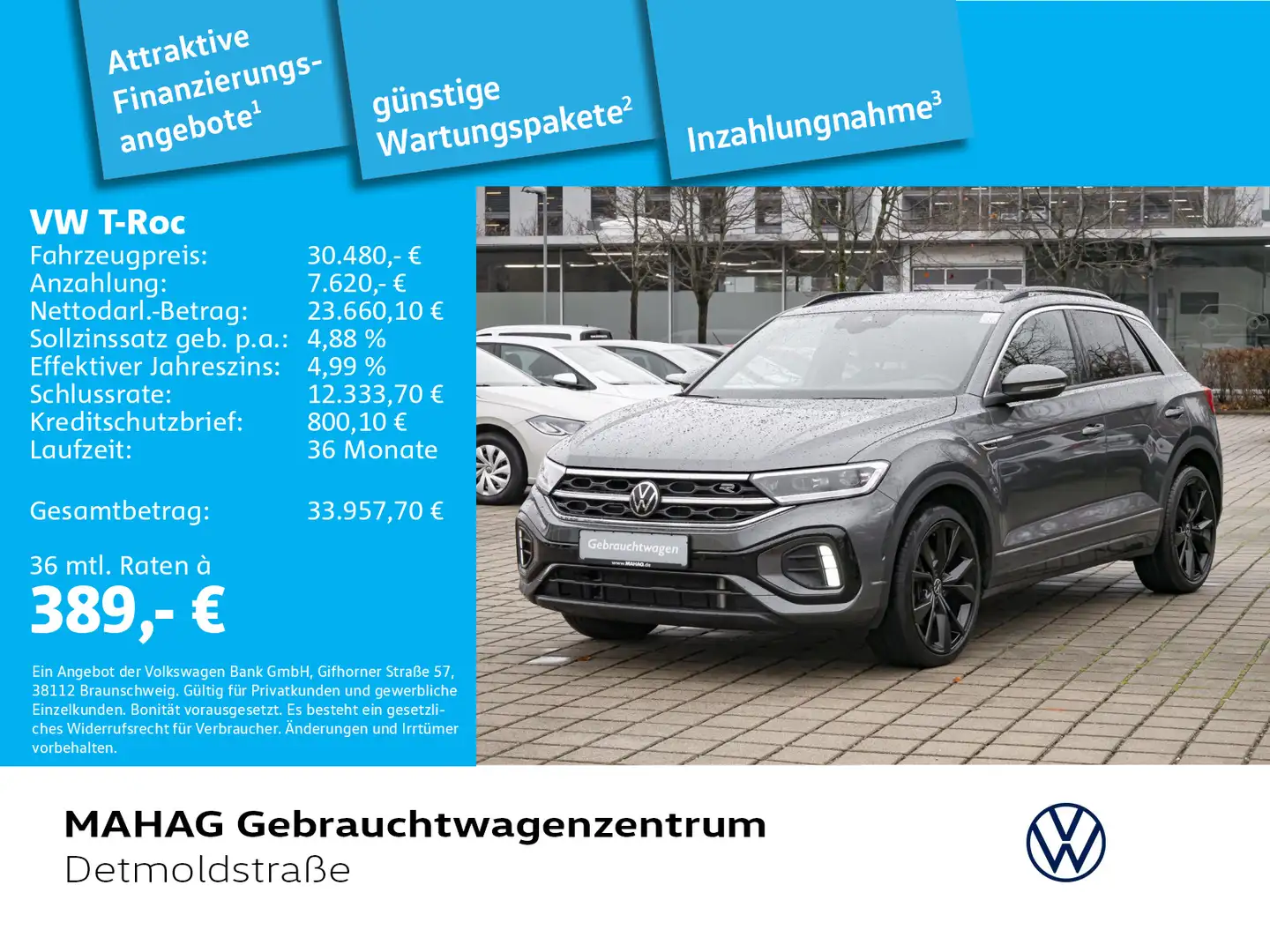 Volkswagen T-Roc T-ROC 2.0 TSI 4Mot. R-Line Navi LED Pano Kamera Grau - 1