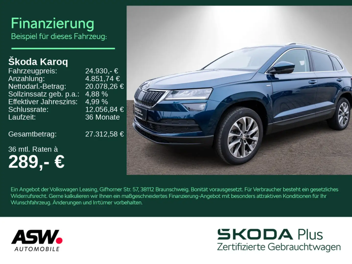 Skoda Karoq Clever 1.5TSI DSG LED Navi PDC ACC SHZ AHK Blau - 1