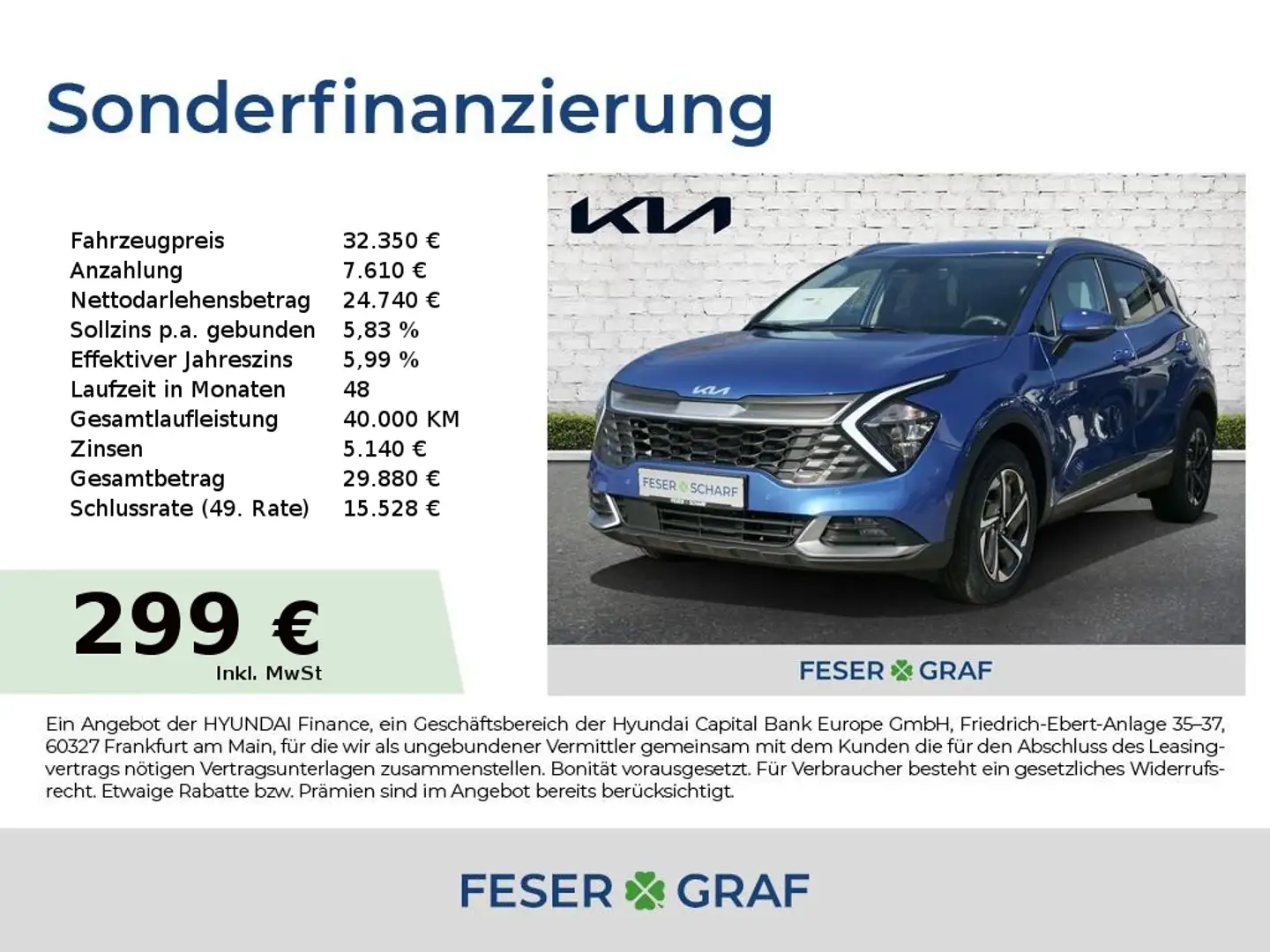 Kia Sportage 1.6T HEV 2WD VISION KOMFORT NAVI UVM. Bleu - 1