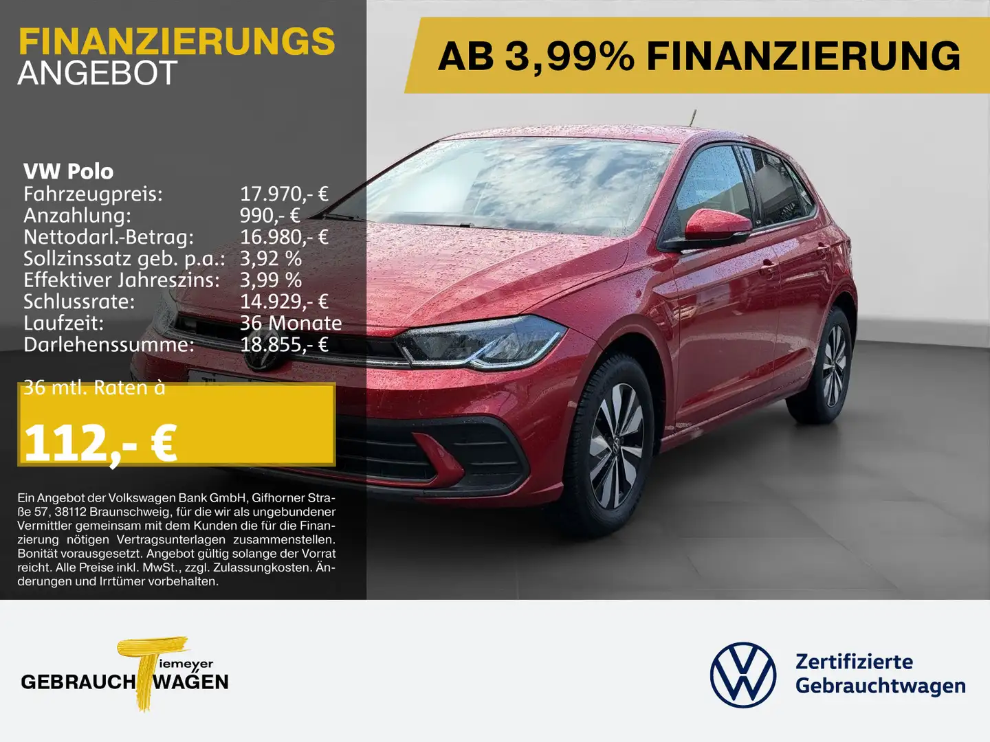 Volkswagen Polo 1.0 TSI MOVE LED NAVI VIRTUAL SITZHZ LM15 Rot - 1