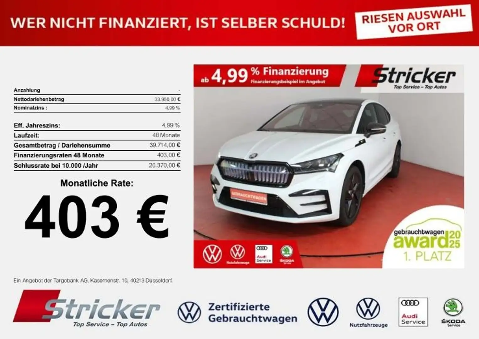 Skoda Enyaq Coupe RS 403,-ohne Anzahlung AHK Pano Canton Weiß - 1