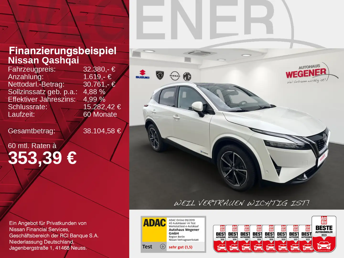 Nissan Qashqai QASHQAI 1.5 VC-T e-POWER TEKNA+ Pano Leder Bose Blanc - 2