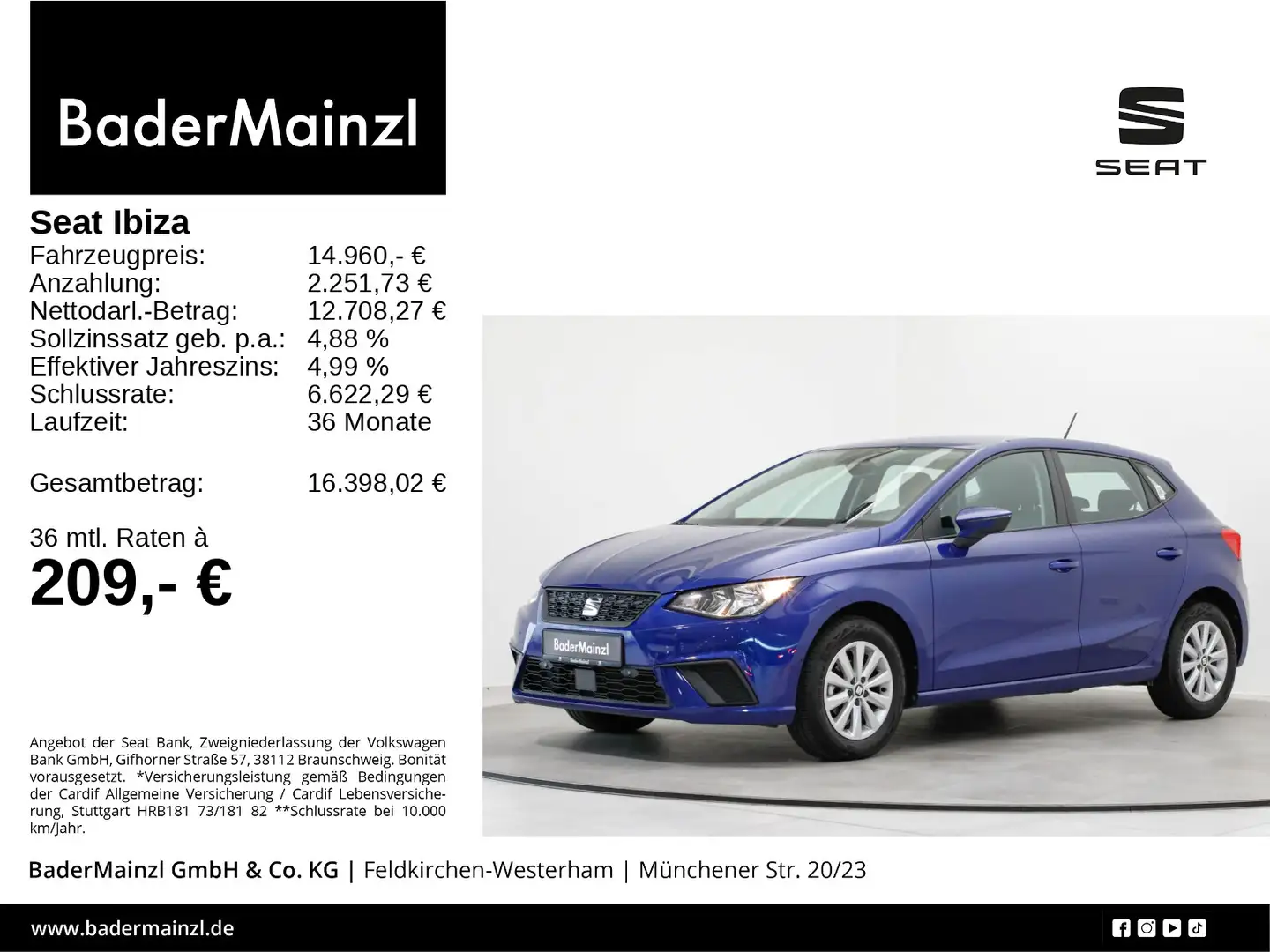 SEAT Ibiza 1.0 TSI Style Beats Kamera SHZ Caplay AAC Blau - 1