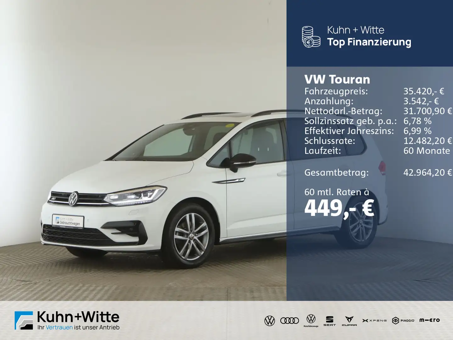 Volkswagen Touran 1.5 TSI R-Line *Pano*AHK*LED*PDC*Navi*App Weiß - 1
