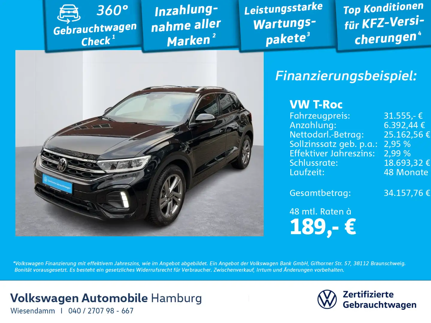 Volkswagen T-Roc 1.5 TSI R-Line DSG AHK Kamera LED Navi ACC Schwarz - 1