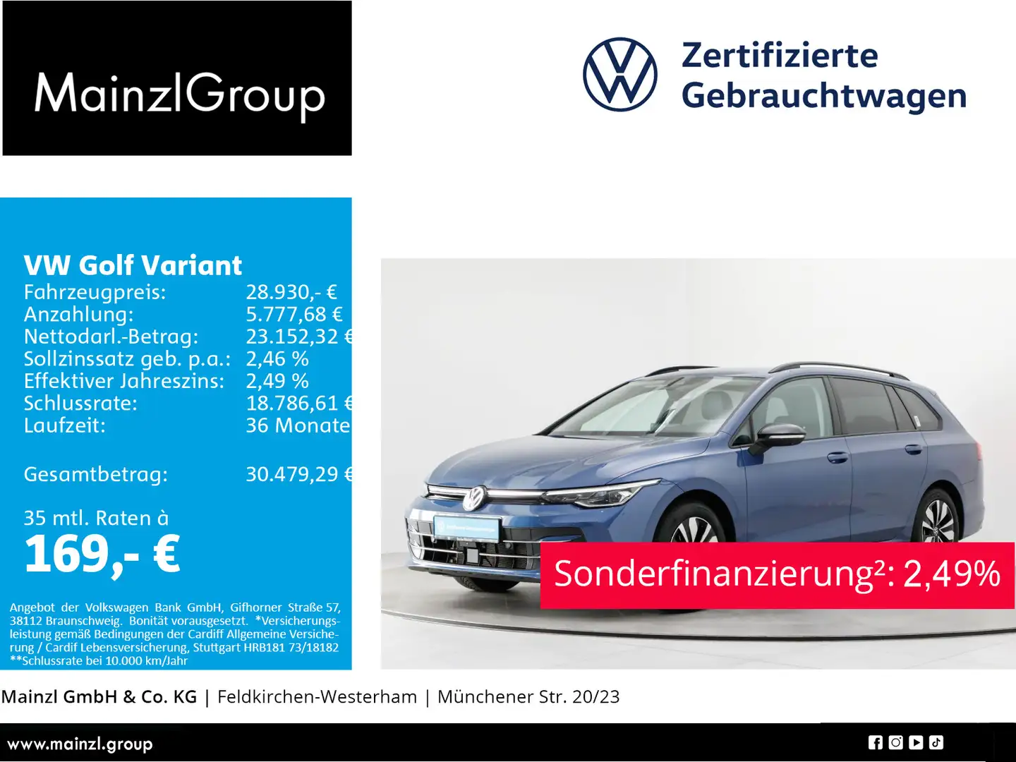 Volkswagen Golf Variant 1.5 eTSI DSG Goal AHK Navi 360° ACC Blau - 1