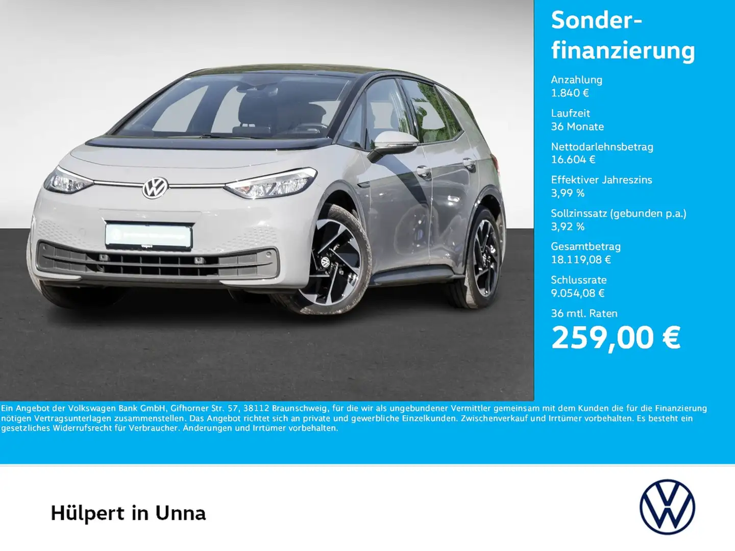 Volkswagen ID.3 Pro Performance LIFE ACC LM18 NAVI SITZHEIZ Grijs - 1