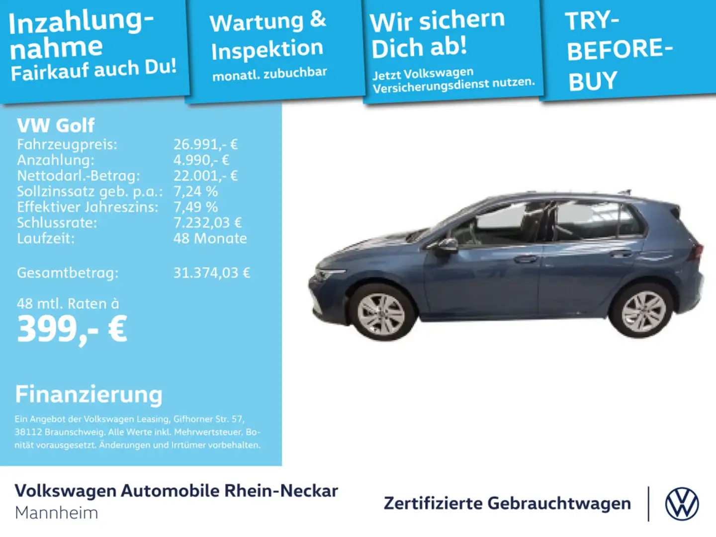 Volkswagen Golf VIII 1.5 eTSI Life DSG GAR2030 App-Connect Blau - 1