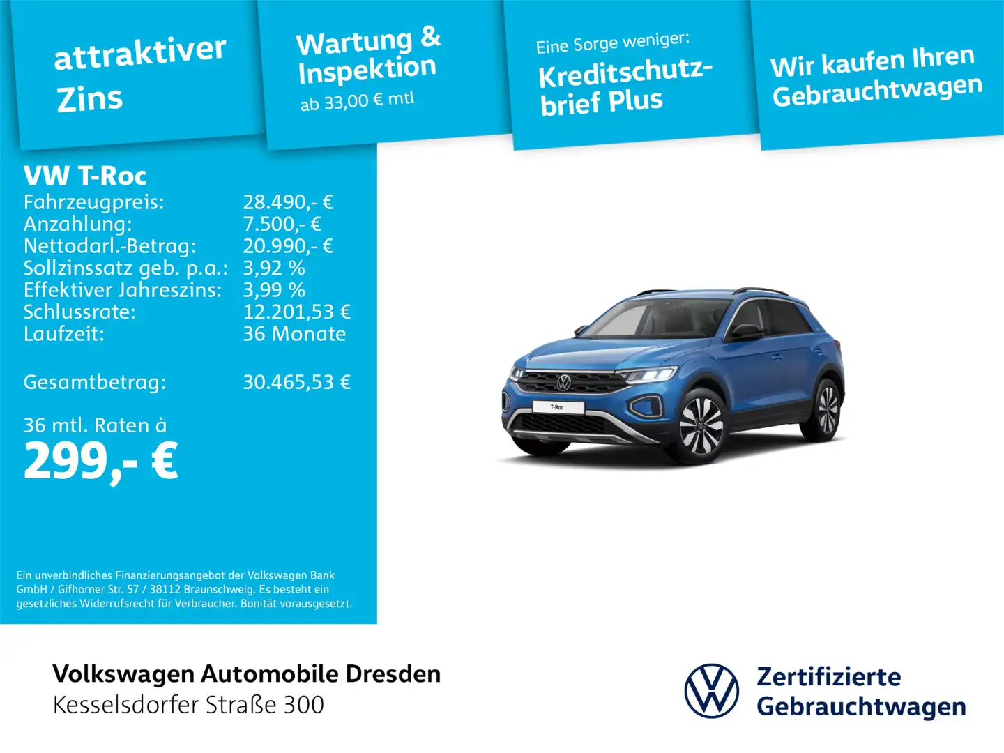 Volkswagen T-Roc 2.0 TDI DSG Goal ACC Kamera LED Navi Blau - 1