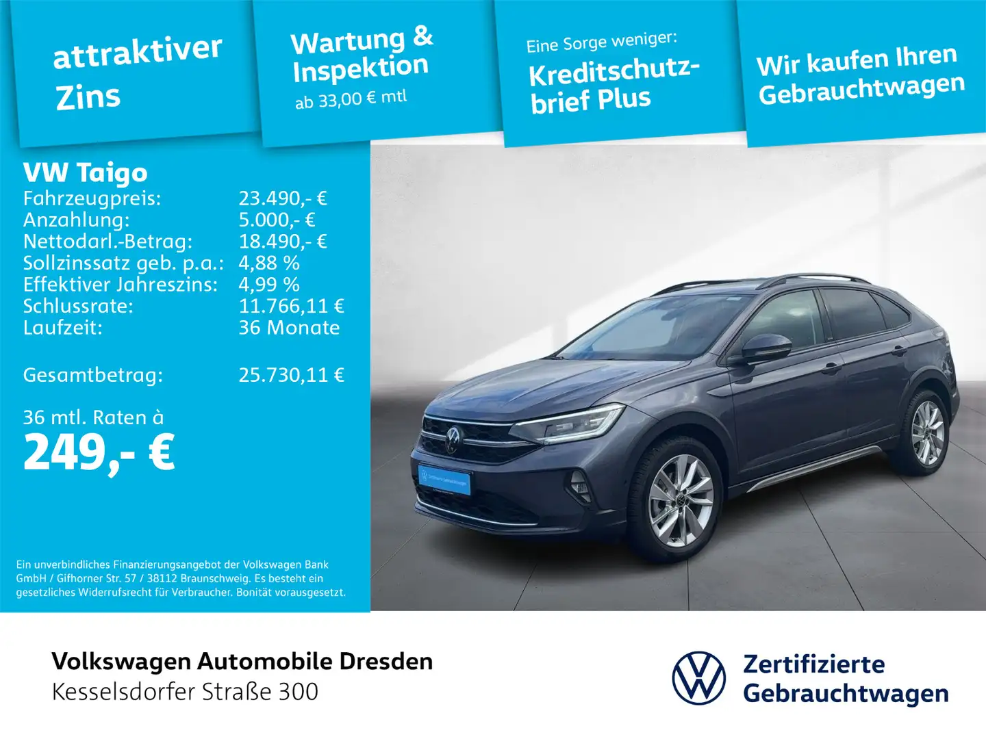 Volkswagen Taigo 1.0 TSI DSG Life ACC LED Navi Grau - 1