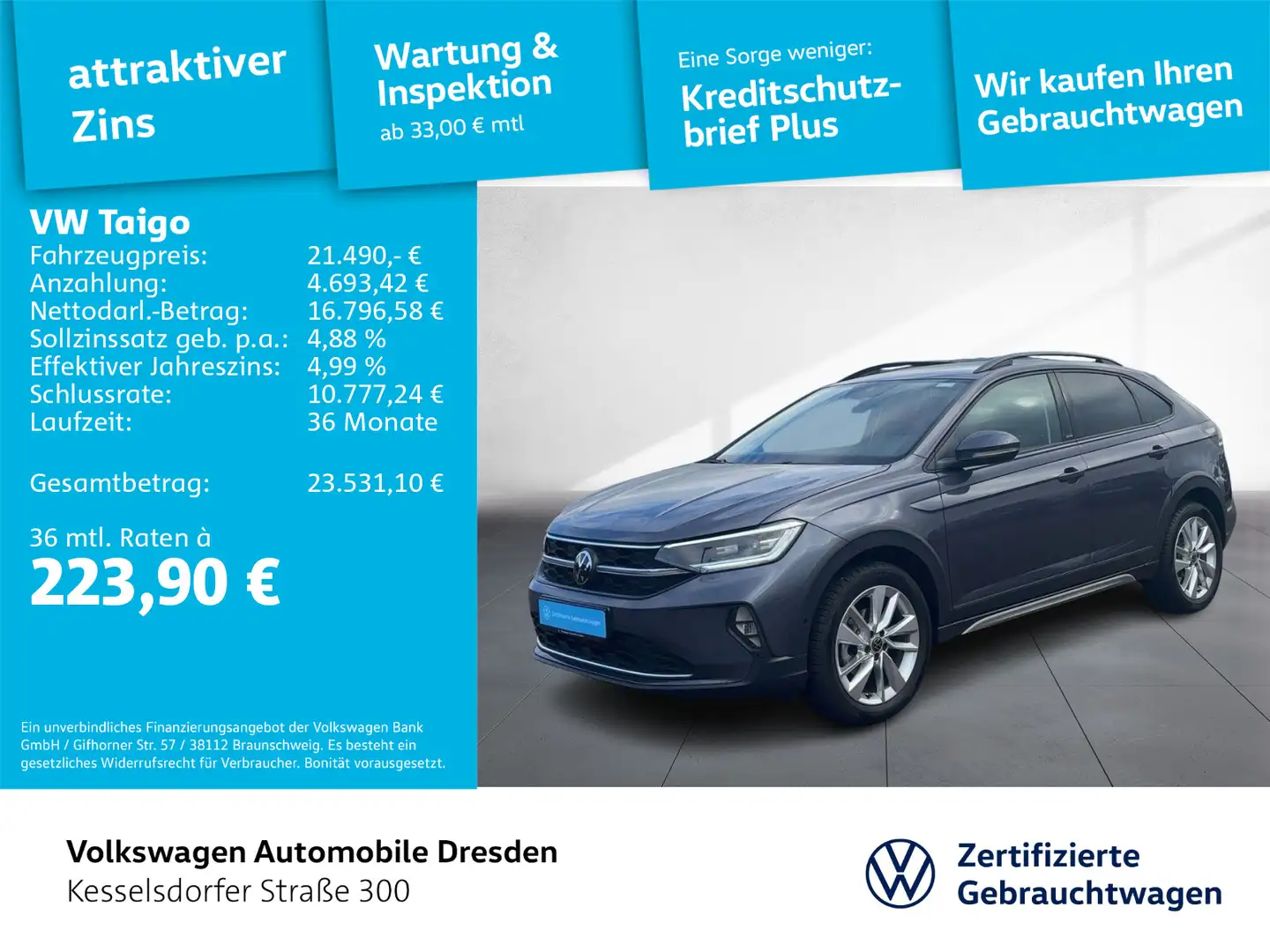 Volkswagen Taigo 1.0 TSI DSG Life ACC LED Navi Grau - 1