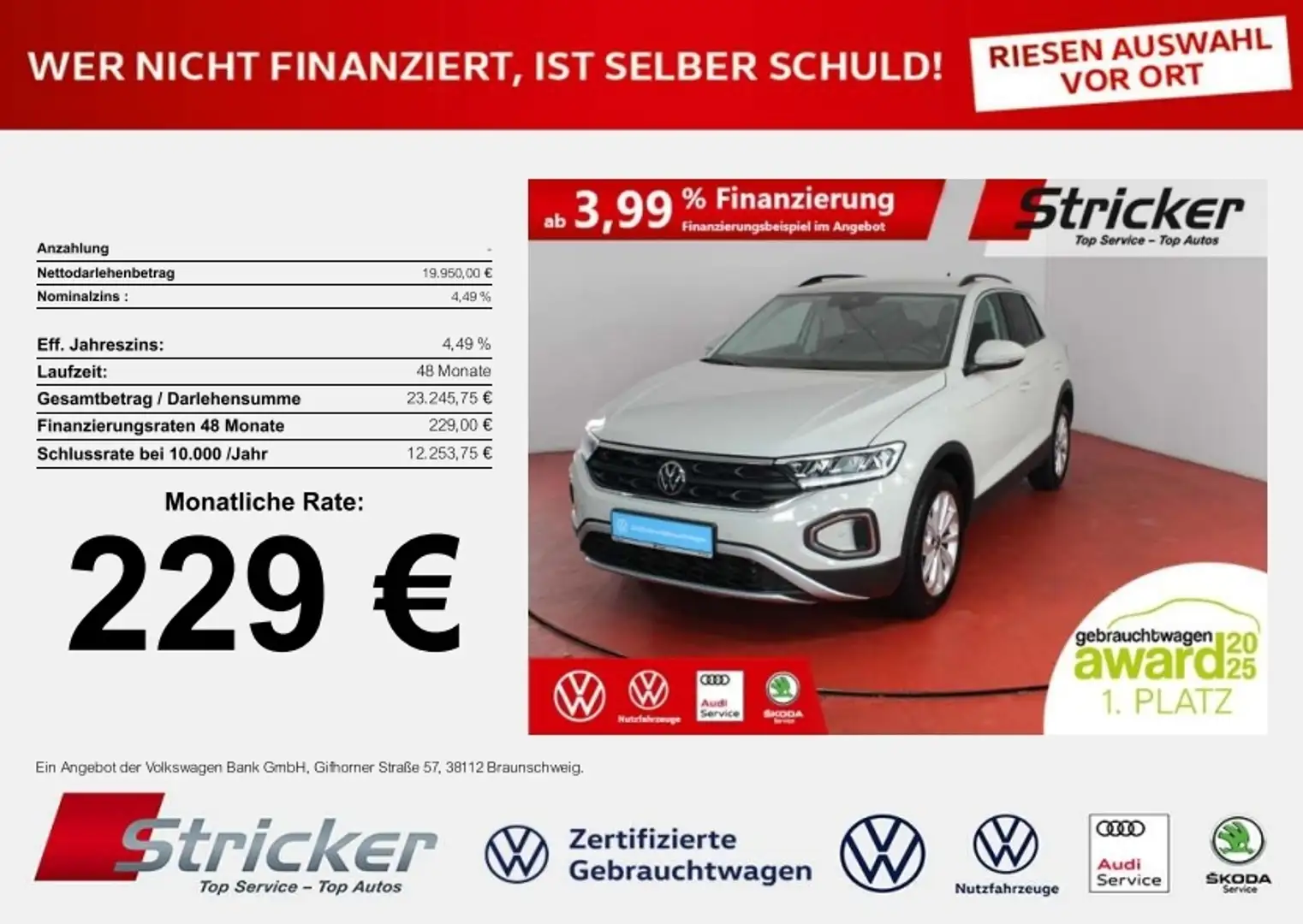 Volkswagen T-Roc Life 1.0TSI 229,-ohne Anzahlung ACC App-Connect Grau - 1