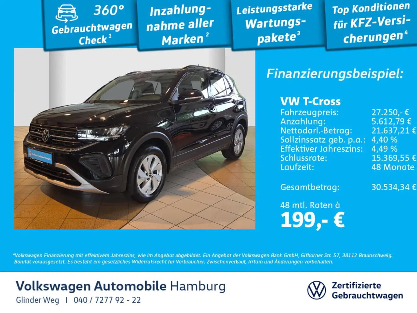 Volkswagen T-Cross 1.0 TSI Life DSG PDC Sitzheizung CarPlay Schwarz - 1