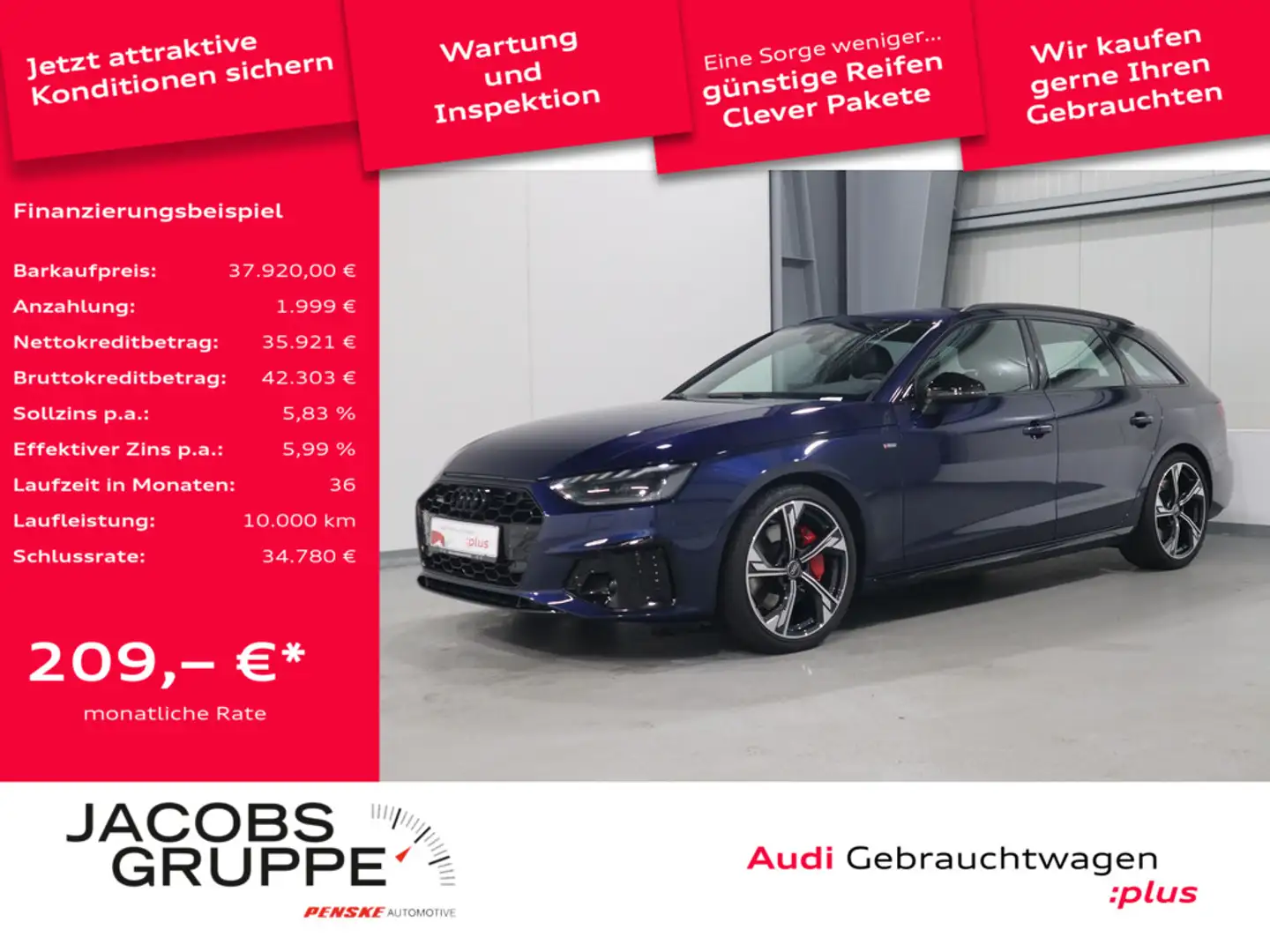 Audi A4 Avant 45 TFSI quattro S line B&O*Matrix*PDC * Bleu - 1