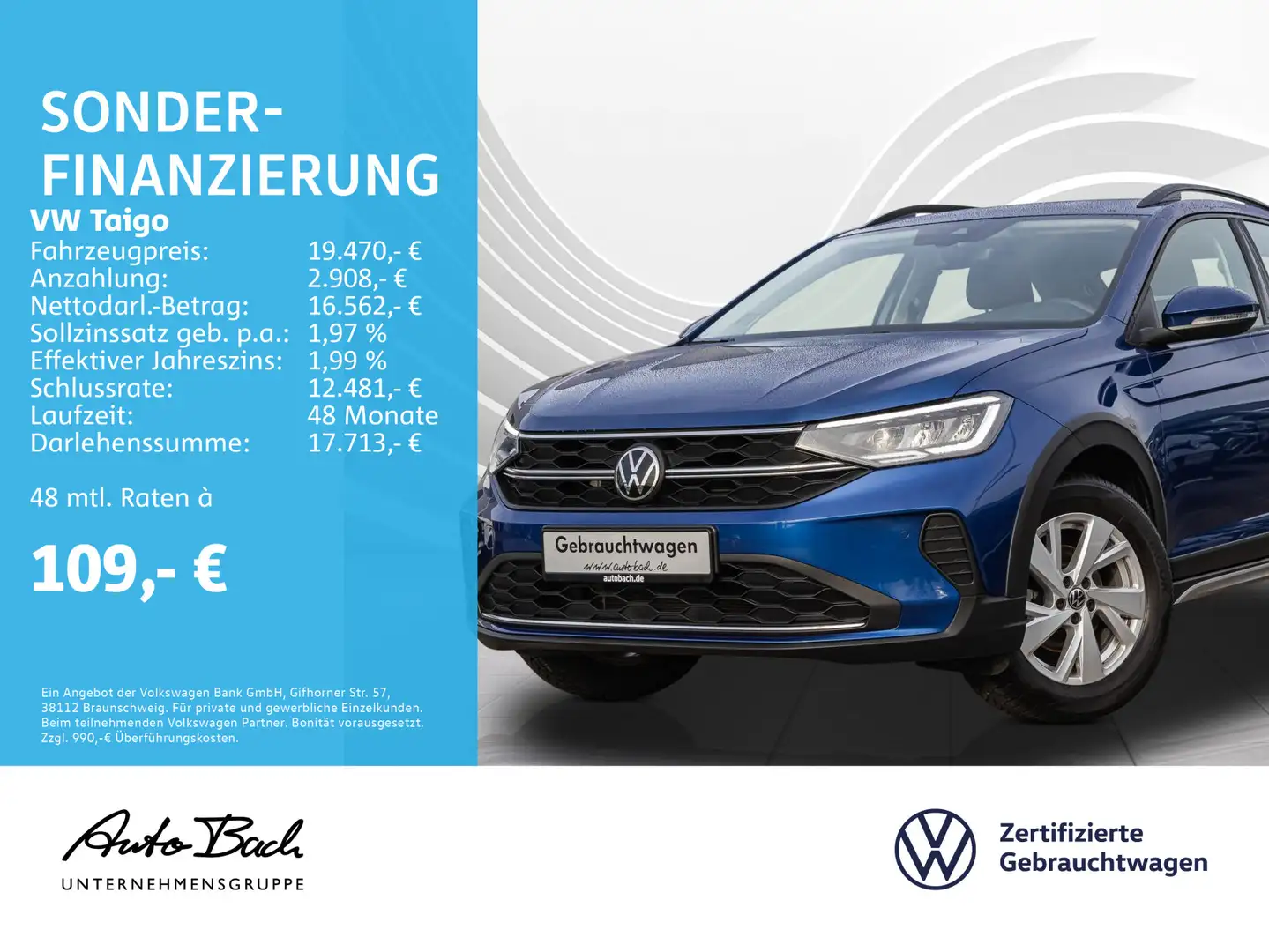 Volkswagen Taigo 1.0 TSI "Life" Navi LED Digital Cockpit EP Blau - 1