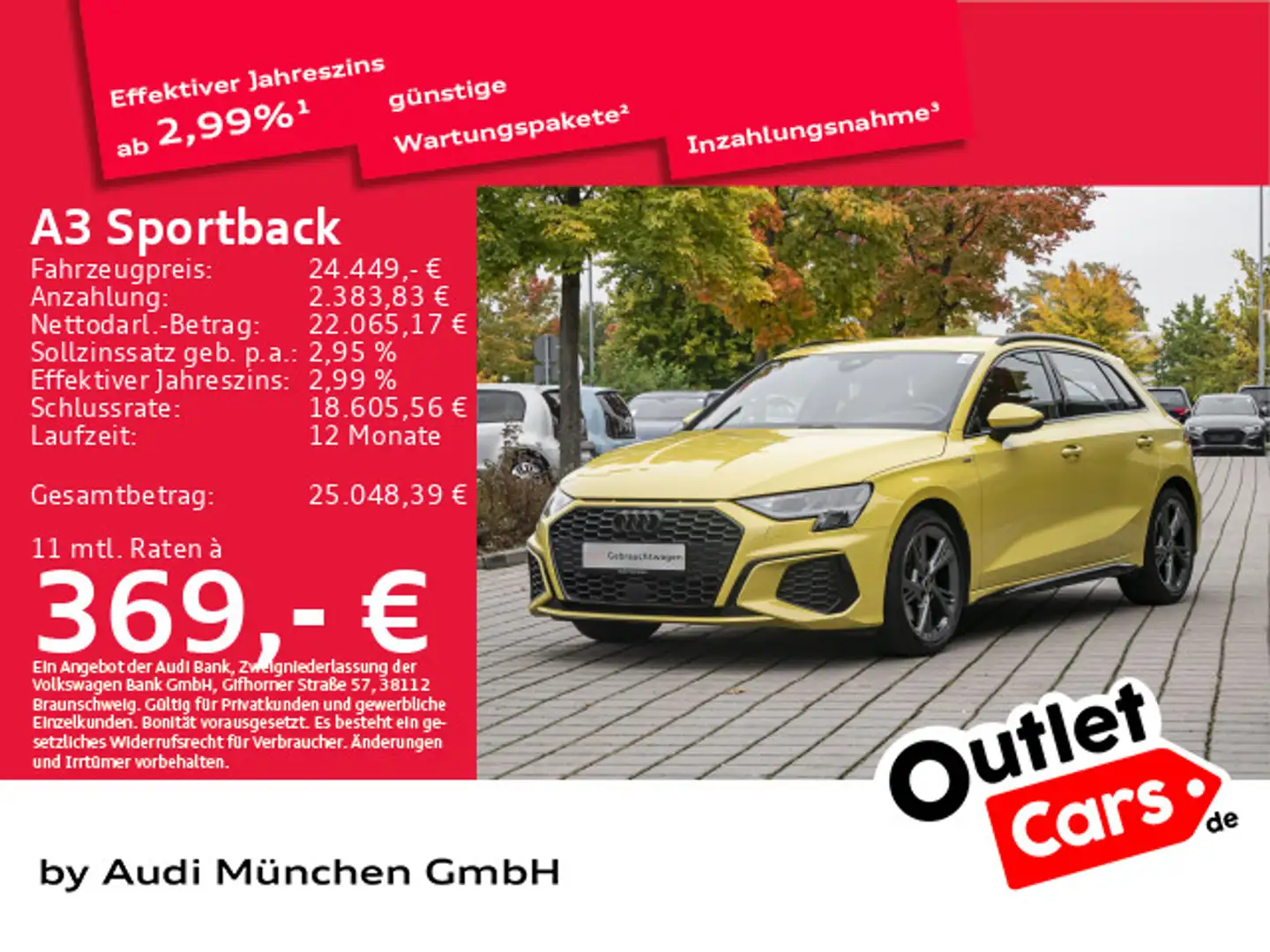 Audi A3 35 TFSI S tronic 2x S line AHK/HuD/ Gelb - 1
