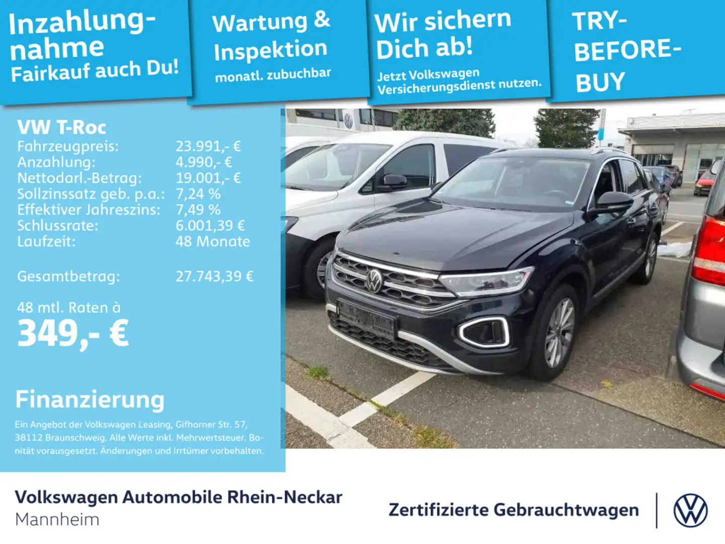 Volkswagen T-Roc 2.0 TDI Style DSG Navi PDC LED Plus uvm. Schwarz - 1