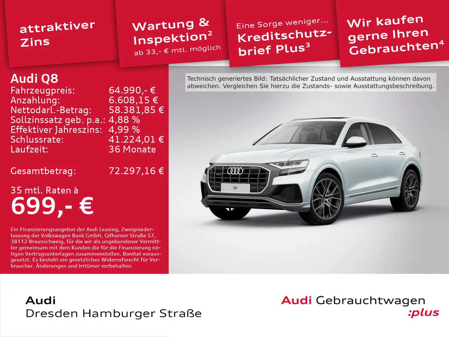 Audi Q8 50 TDI quattro S line Pano Allradlenkung AHZV Silber - 1