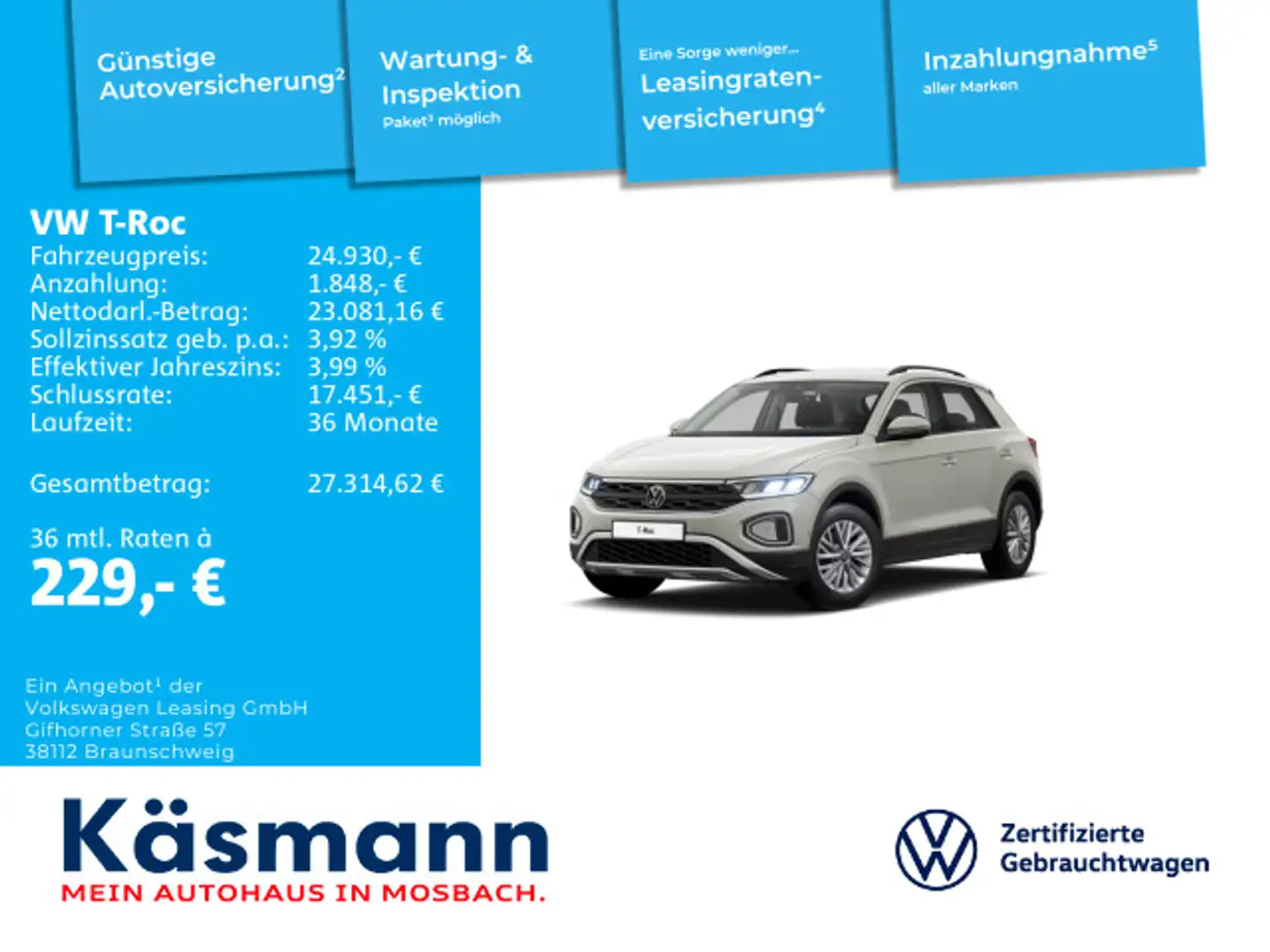 Volkswagen T-Roc Life 1.5TSI DSG AHK NAVI LED SHZ Grau - 1