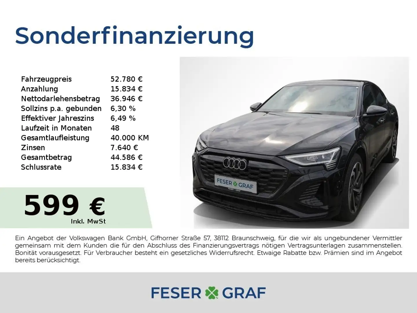 Audi Q8 e-tron Sportback 50 S Line Leder,LED,Navi,Kameras,Sportsi Schwarz - 1