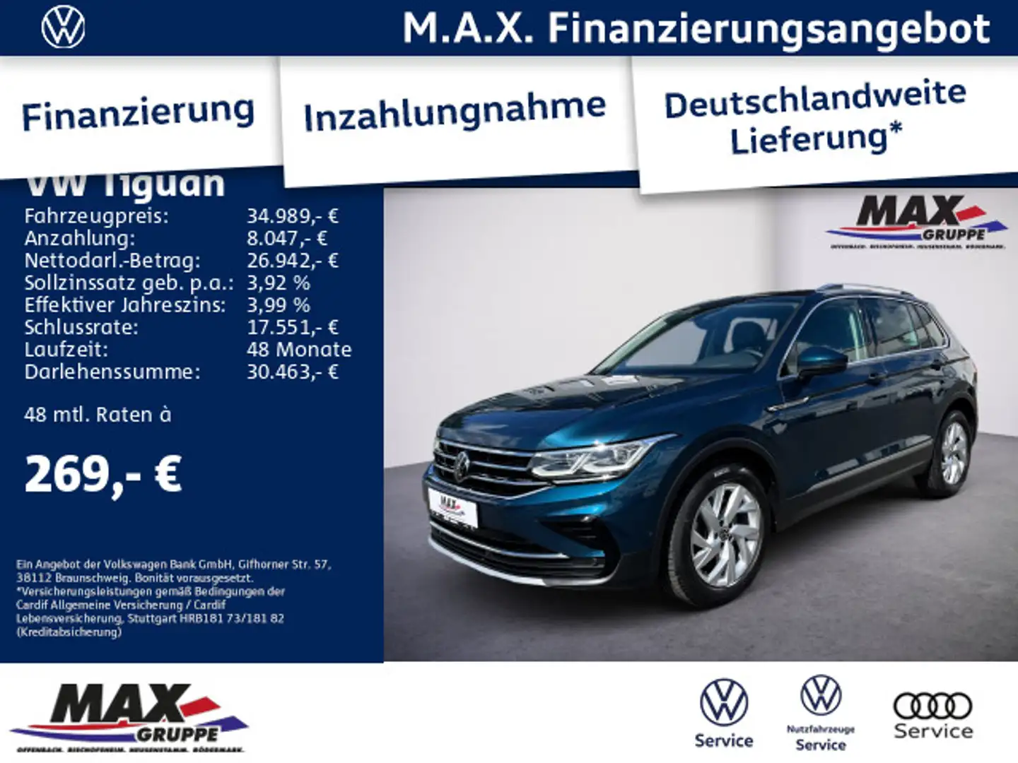Volkswagen Tiguan 2.0 TDI DSG 4M ELEGANCE LED+PANO+KAMERA+A Azul - 1