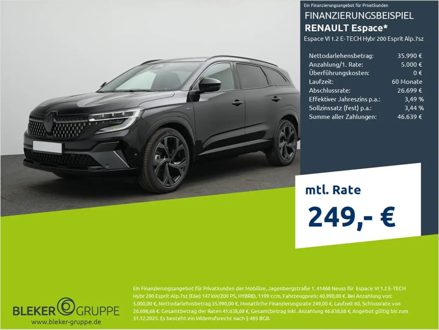 Renault Espace VI 1.2 E-TECH Hybr 200 Esprit Alp.7sz (E6e) Schwarz - 1