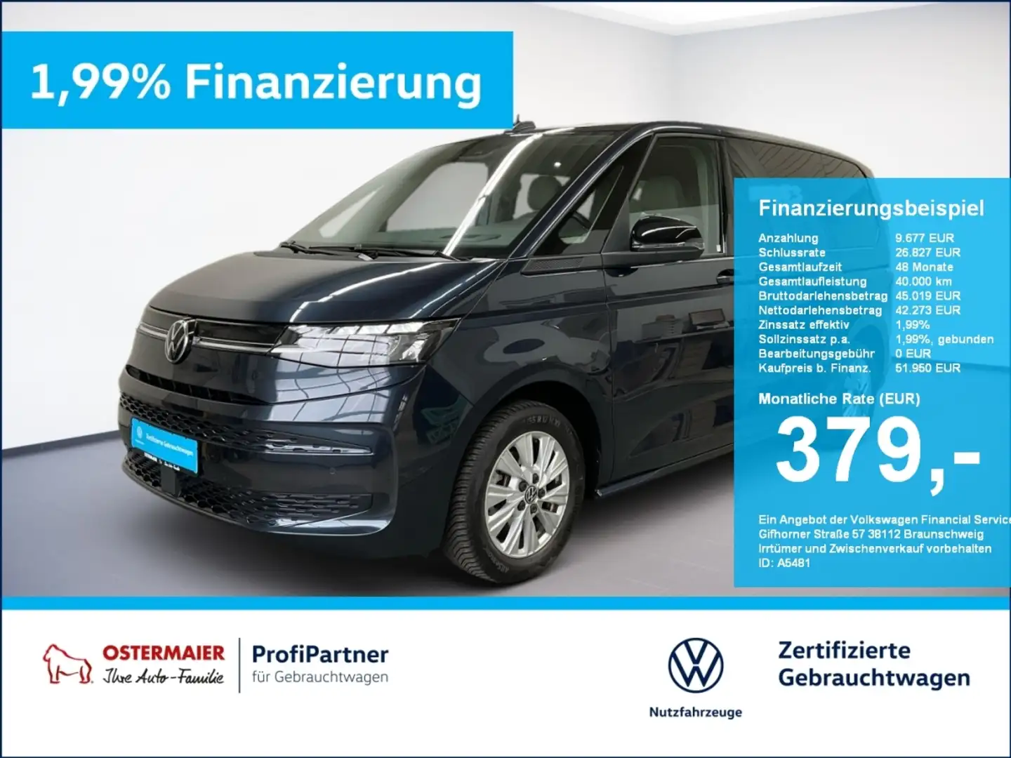 Volkswagen T7 Multivan LIFE 2.0TDI 150PS DSG ACC.7-SITZE.AHK.KAMERA.NAVI+ Blau - 1
