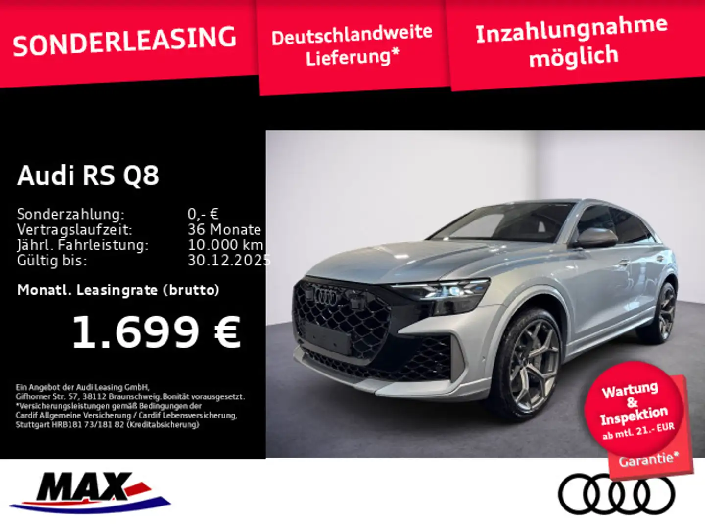 Audi RS Q8 SUV performance KERAMIK+PANO+MATRIX+STHZG Zilver - 1