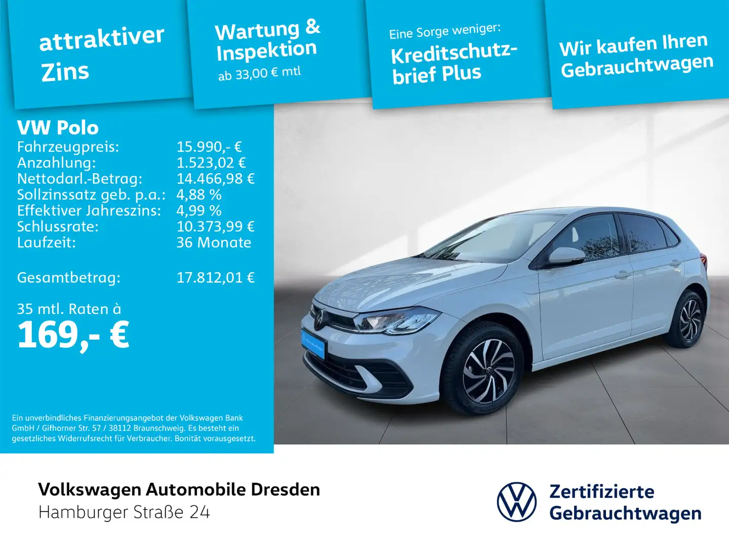 Volkswagen Polo 1.0 Life LED DAB+ APP PDC SITZHZG Grau - 1