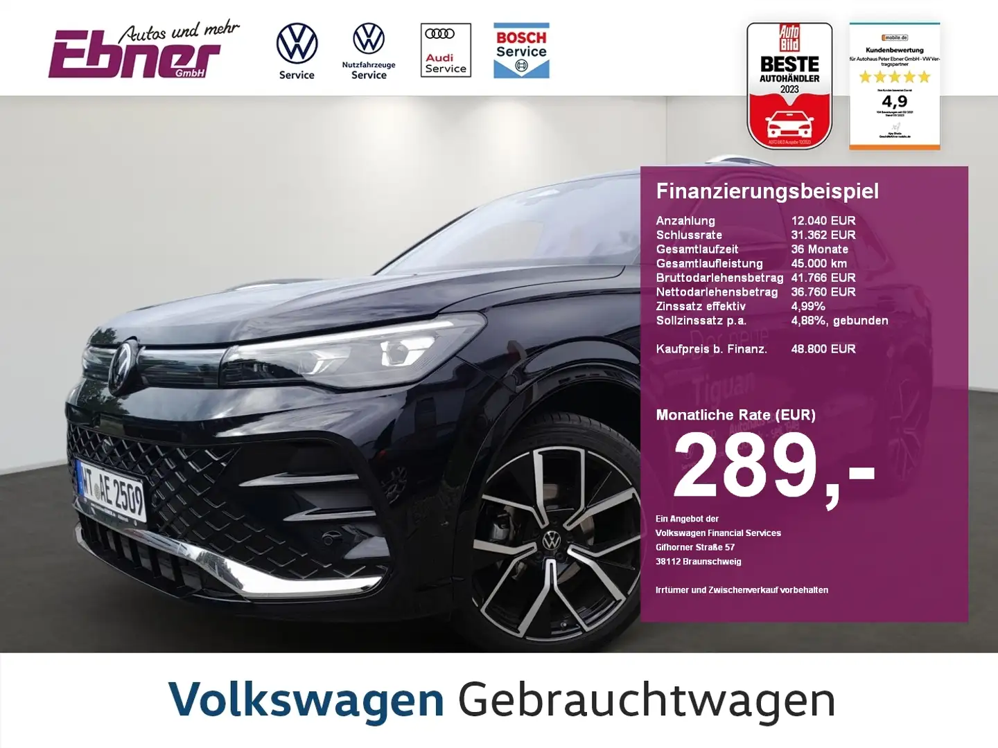 Volkswagen Tiguan R-LINE eTSI DSG STANDHZG+PANO+HEAD-UP+H&K+MATRIX+A Schwarz - 1