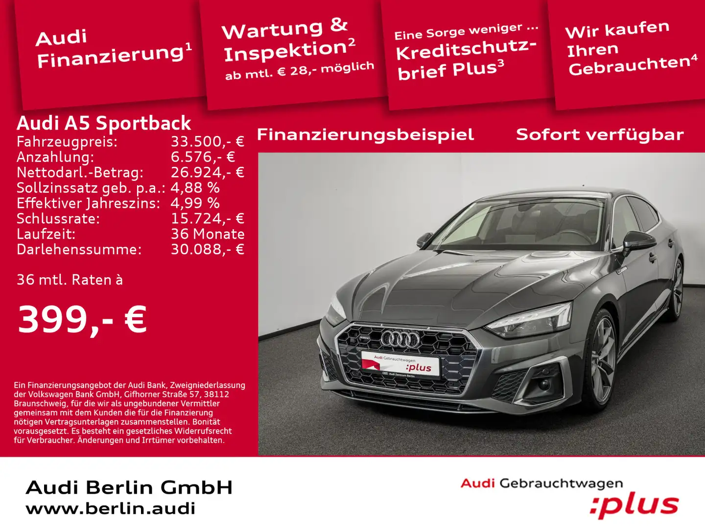 Audi A5 S line 45 TDI qu.tiptr. STDHZG ACC Grau - 1