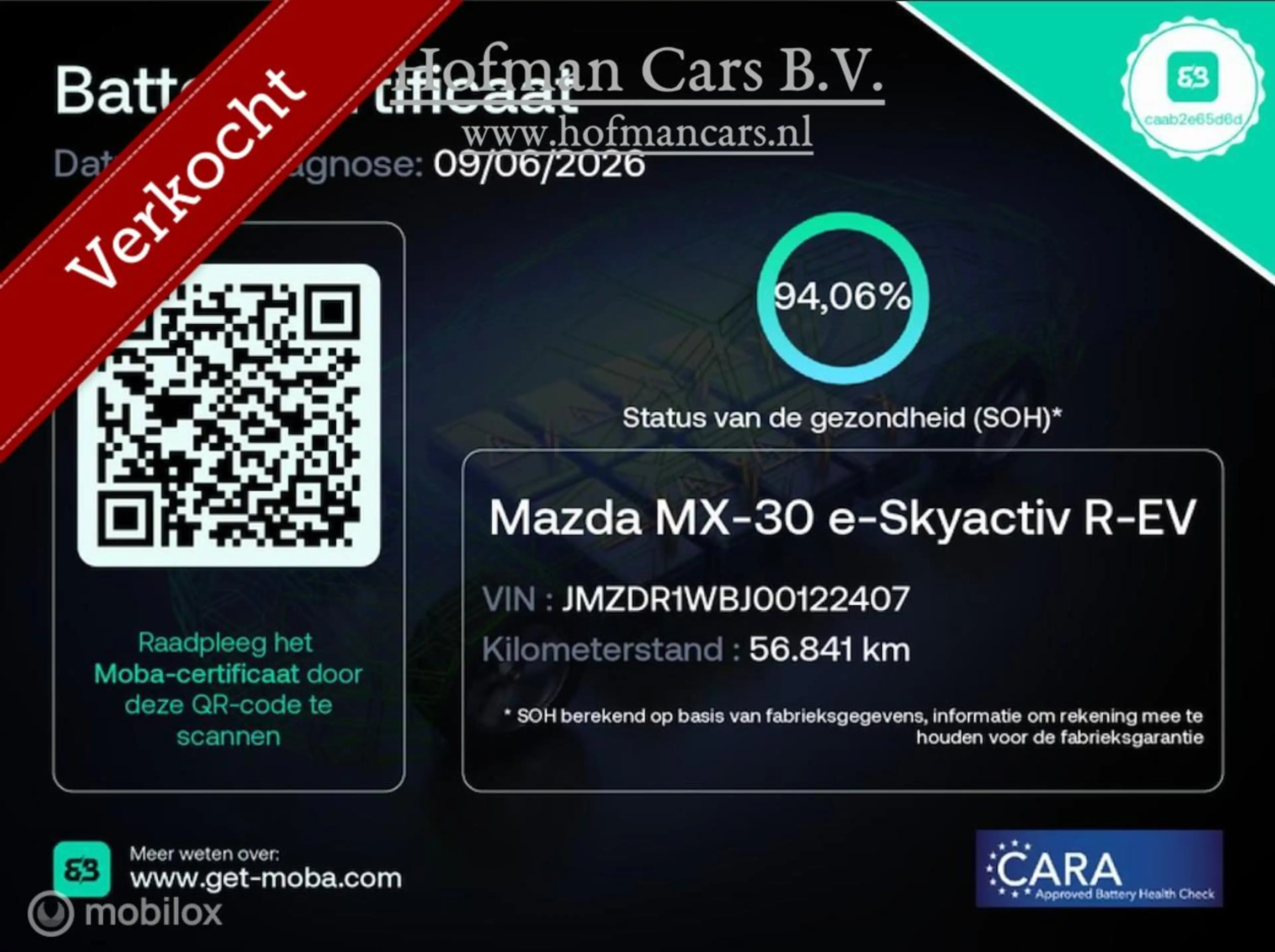 Mazda MX-30 e-SkyActiv 145 - SOH 94% - 36 kWh – NAP – Camera - — photo 2