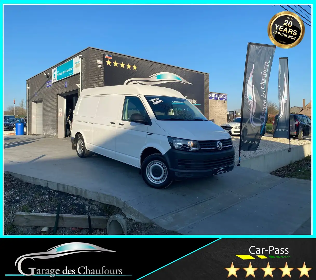 Volkswagen T6 Transporter 2.0 TDi - ! L2H2 ! - 1er Propr. - 3 Places - Eu6 Blanc - 1