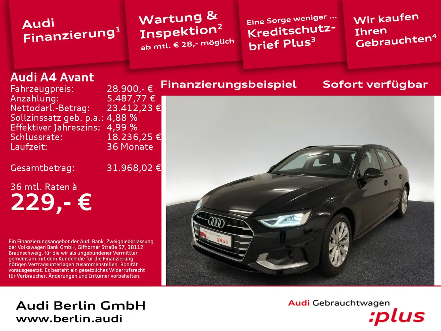Audi A4 Advanced 35 TDI S tr. LED NAVI RFK ACC Schwarz - 1