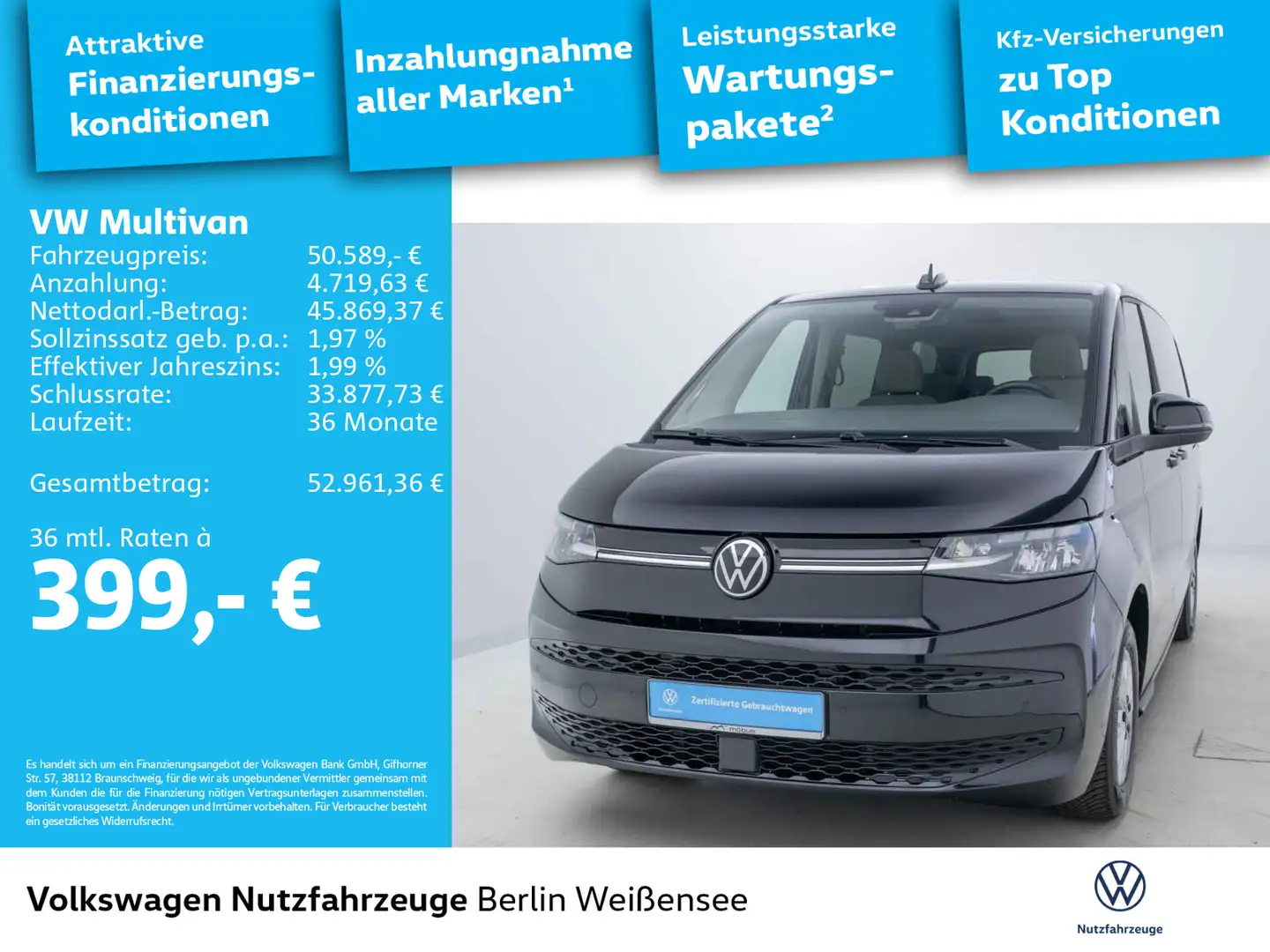 Volkswagen T7 Multivan T7 Multivan 2.0 TDI Life lang *DSG*7-SITZ*APP*NA Schwarz - 2