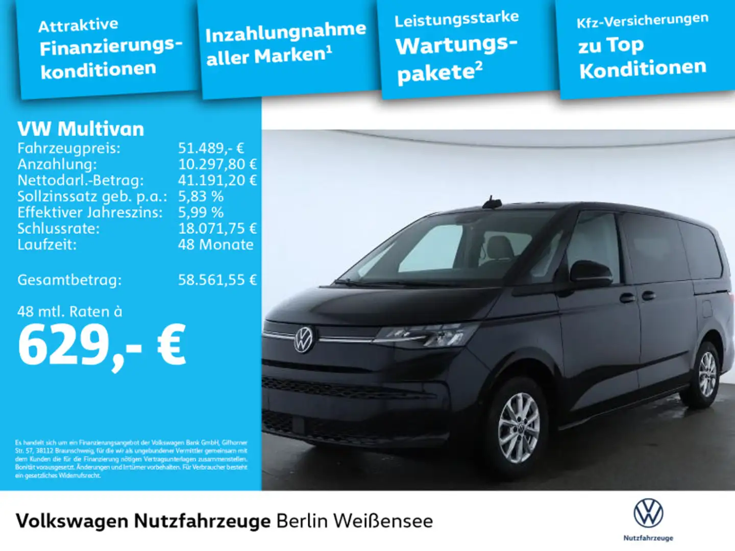 Volkswagen T7 Multivan T7 Multivan 2.0 TDI Life lang *DSG*7-SITZ*APP*NA Schwarz - 2