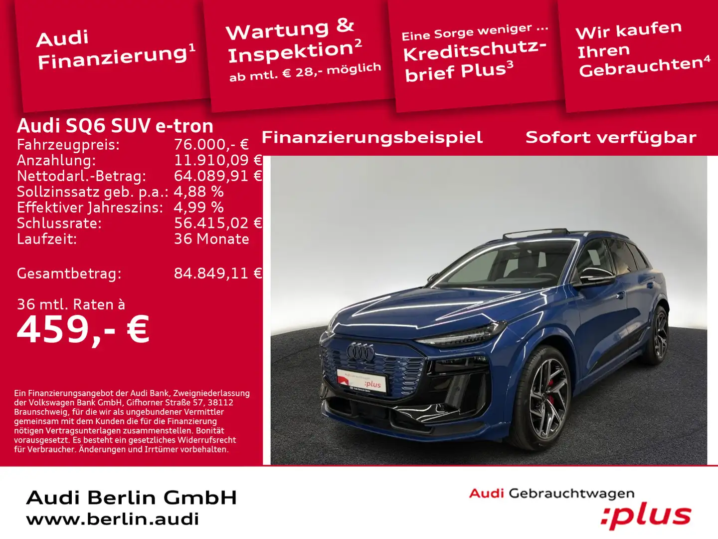 Audi SQ6 e-tron SQ6 e-tron 360 KW PANO HUD LED 360°K VIRTUAL Blau - 1