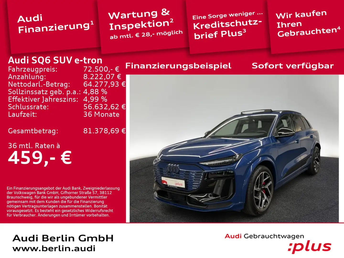 Audi SQ6 e-tron SQ6 e-tron 360 KW PANO HUD LED 360°K VIRTUAL Bleu - 1