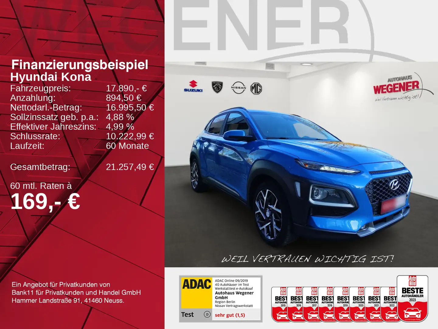 Hyundai KONA KONA PPREMIUM HYBRID 2WD KAMERA SHZ/LÜFTUNG NAVI Blau - 2