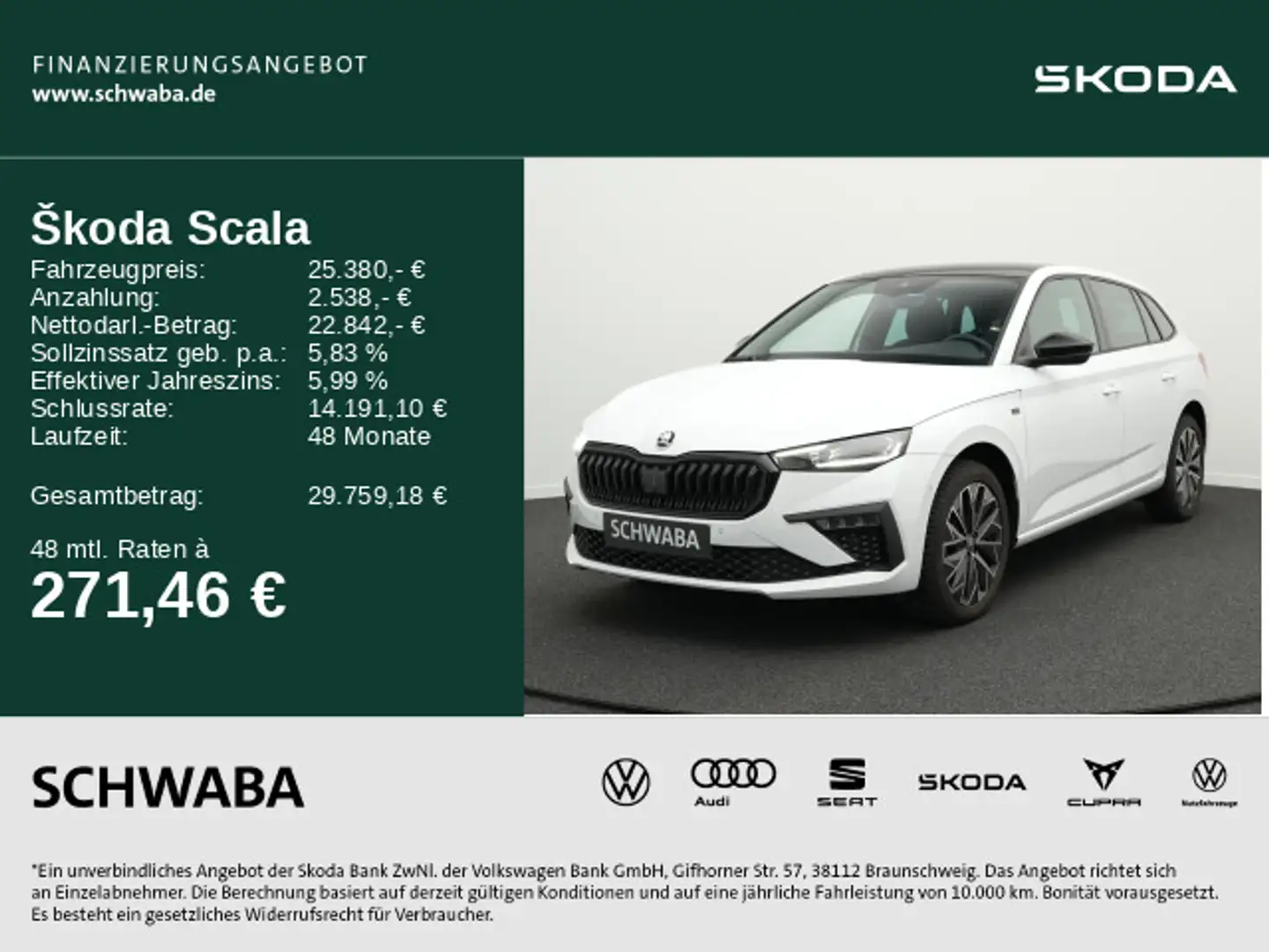 Skoda Scala Selection 1.0 TSI DSG PANO*VIRTUAL*AHK*17" Weiß - 1