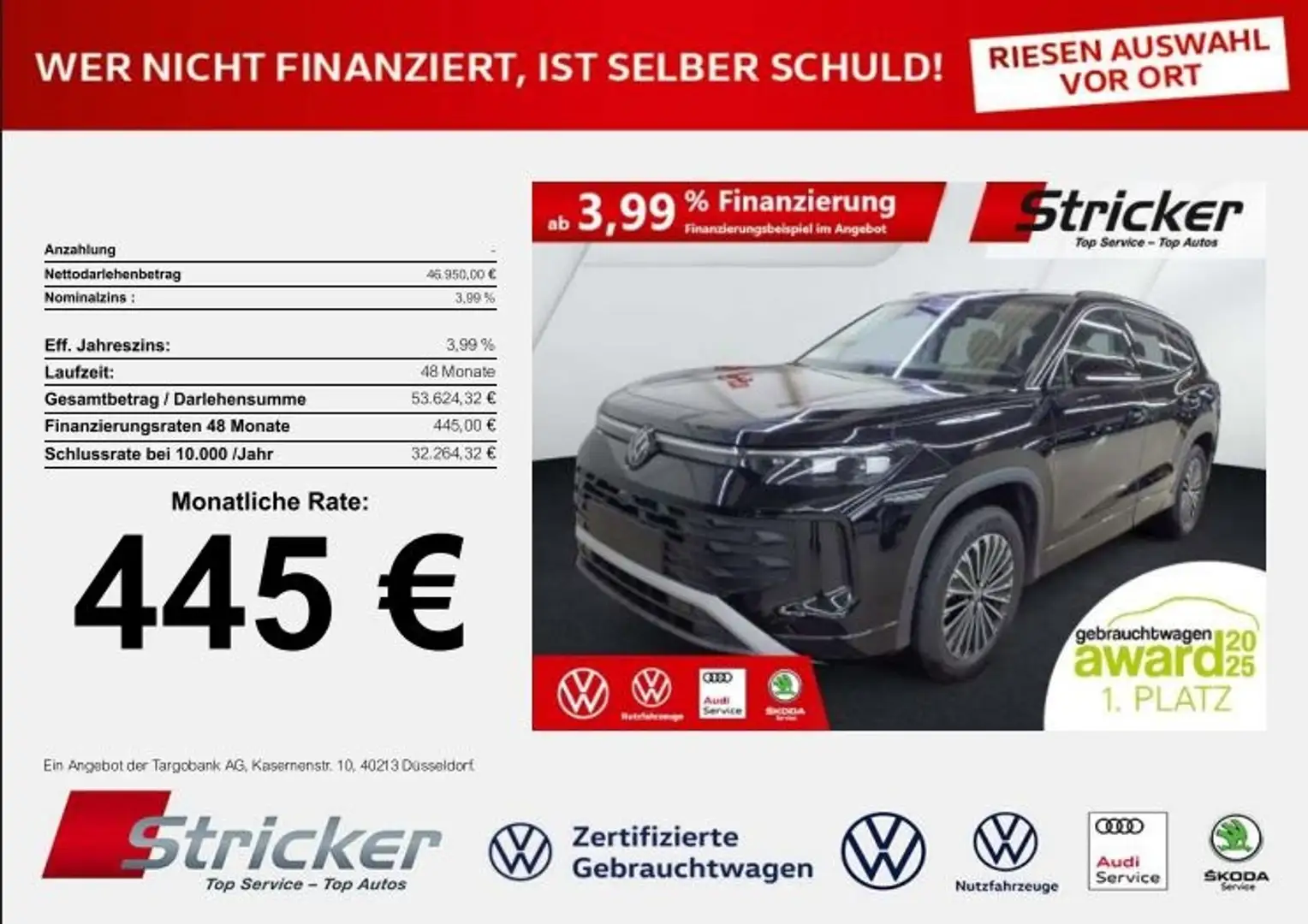 Volkswagen Tayron Life 2.0TDI DSG 4M 445,-ohne Anzahlung AHK 7-Sitz Schwarz - 2