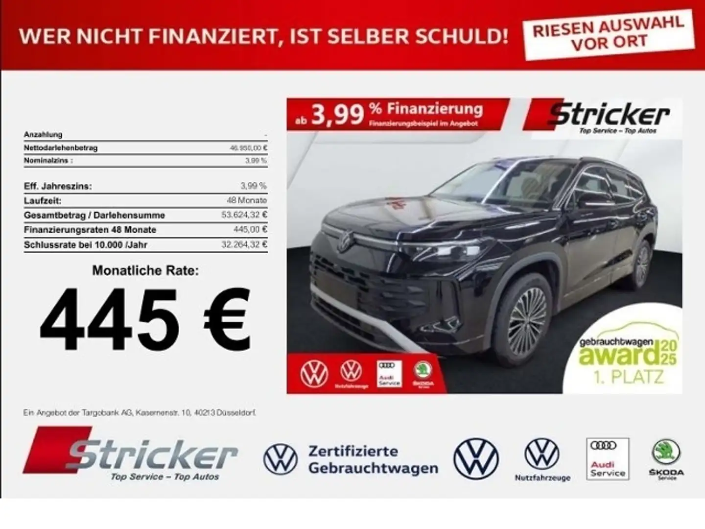 Volkswagen Tayron Life 2.0TDI DSG 4M 445,-ohne Anzahlung AHK 7-Sitz Schwarz - 1