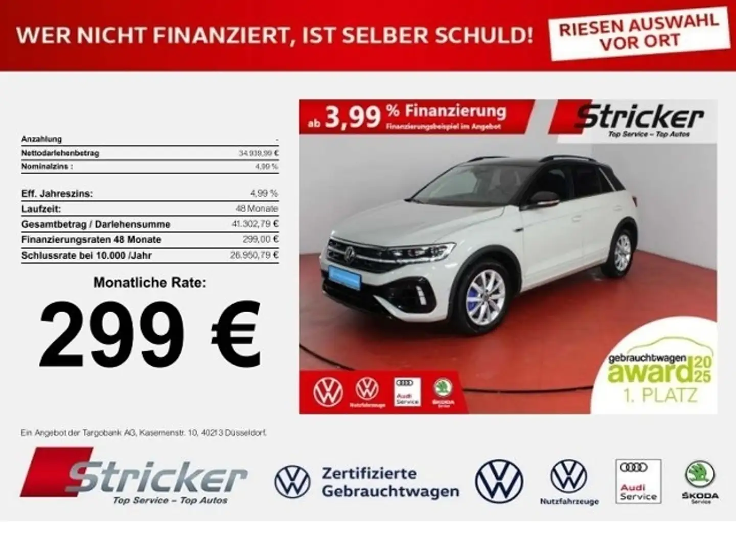 Volkswagen T-Roc R Black Style 2.0TSI DSG 299,-ohne Anzahlung Tra Silber - 1