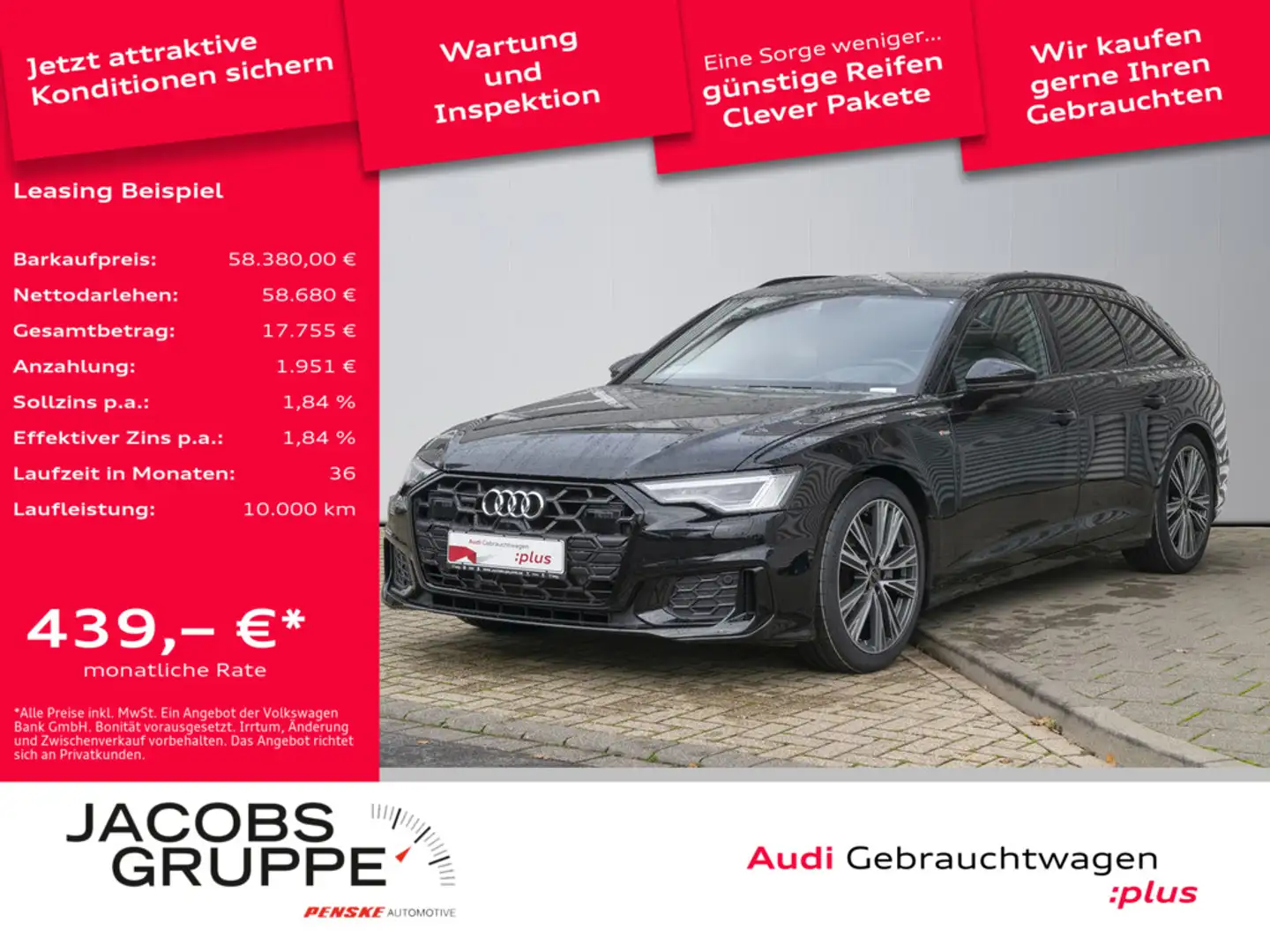 Audi A6 Avant 50 TDI S line quattro ACC*Matrix*360°*HuD*Pano Schwarz - 1