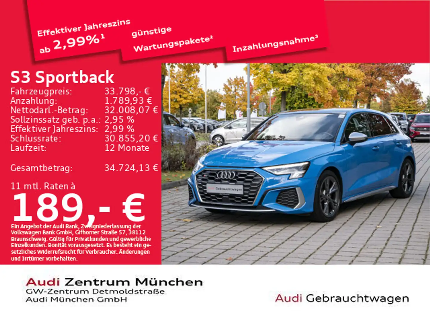 Audi S3 TFSI S tronic Pano/Navi+ Blau - 1