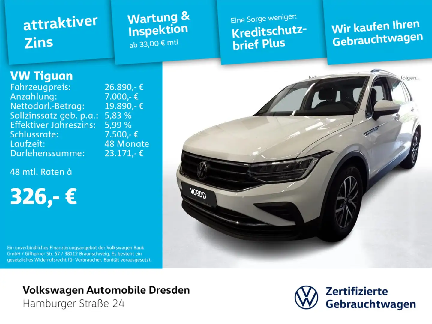 Volkswagen Tiguan Life 1.5 TSI DSG LED AID NAV ACC PDC Weiß - 1